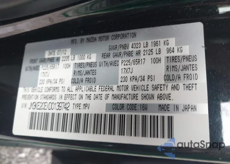 2013 Mazda Cx-5 Touring z USA, uszkodzony, nr VIN JM3KE2CEXD0139742